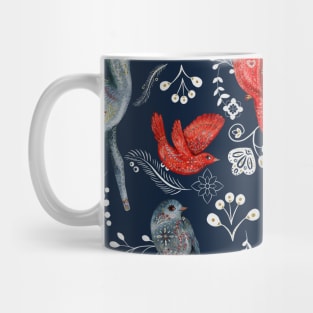 Wild Animal Deer, bird and rabbit Folk Pattern Mug